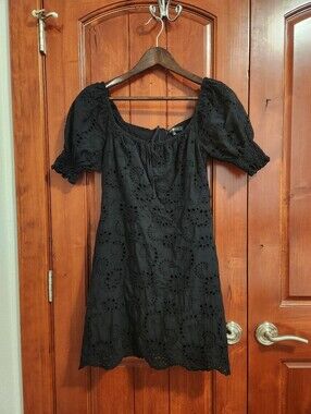 7 For All Mankind Black Cotton Eyelet Dress, Small